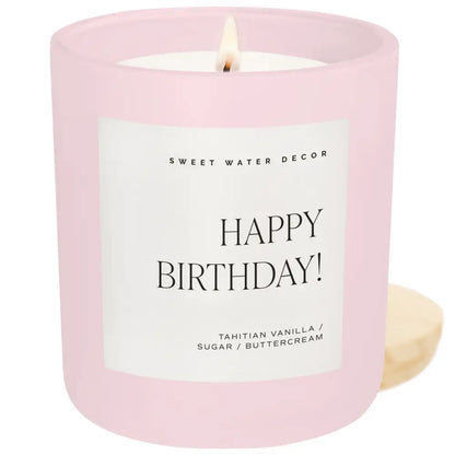 Happy Birthday Soy Candle - Pink Matte Jar - 15 oz (Vanilla Buttercream) - Candles