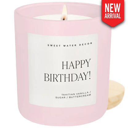 Happy Birthday Soy Candle - Pink Matte Jar - 15 oz (Vanilla Buttercream) - Candles