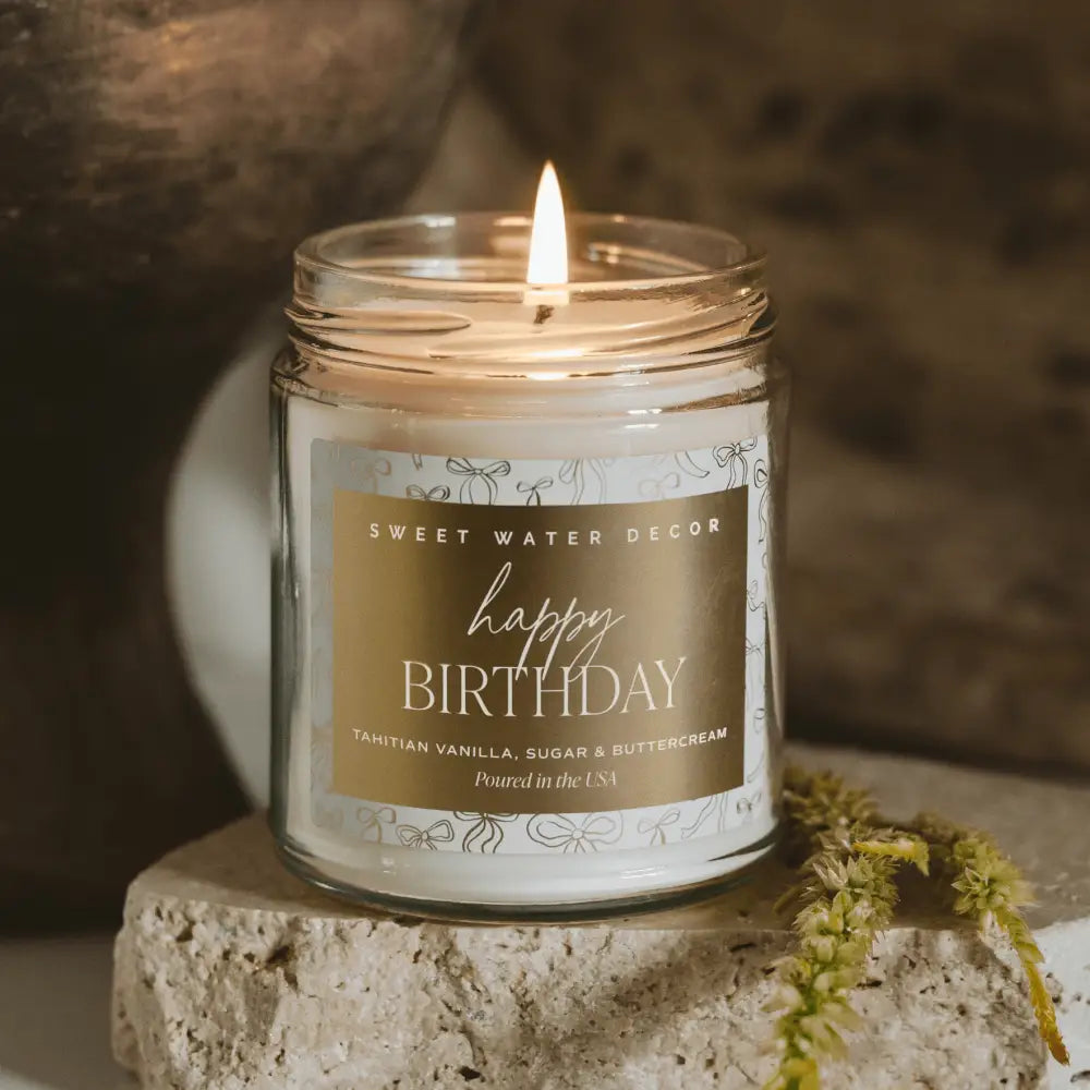 Happy Birthday Soy Candle - Clear Patterned Jar - 9 oz - Candles