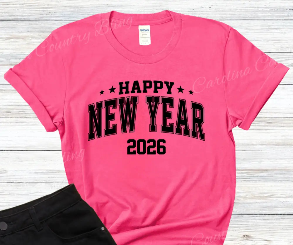 Happy New Year - Multi Small / Short / Pink Shirt
