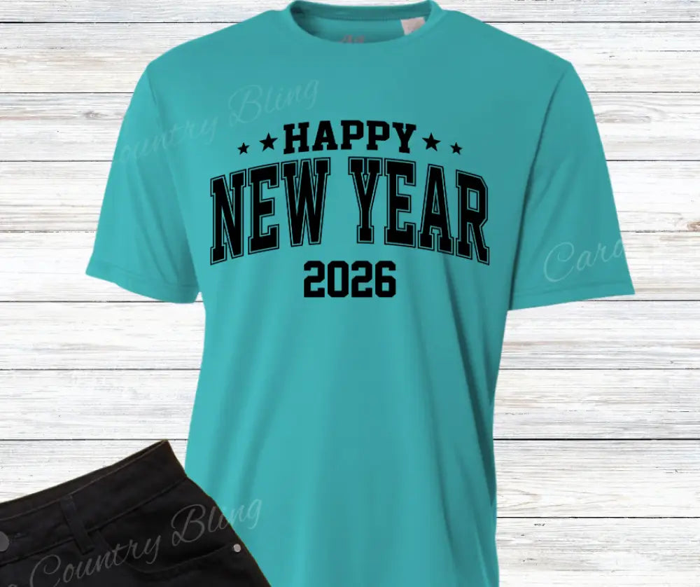 Happy New Year - Multi Small / Short / Teal Shirt