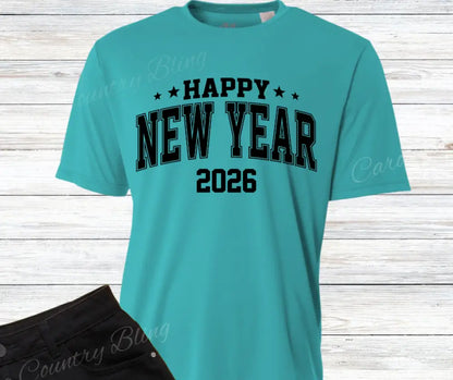 Happy New Year - Multi Small / Short / Teal Shirt
