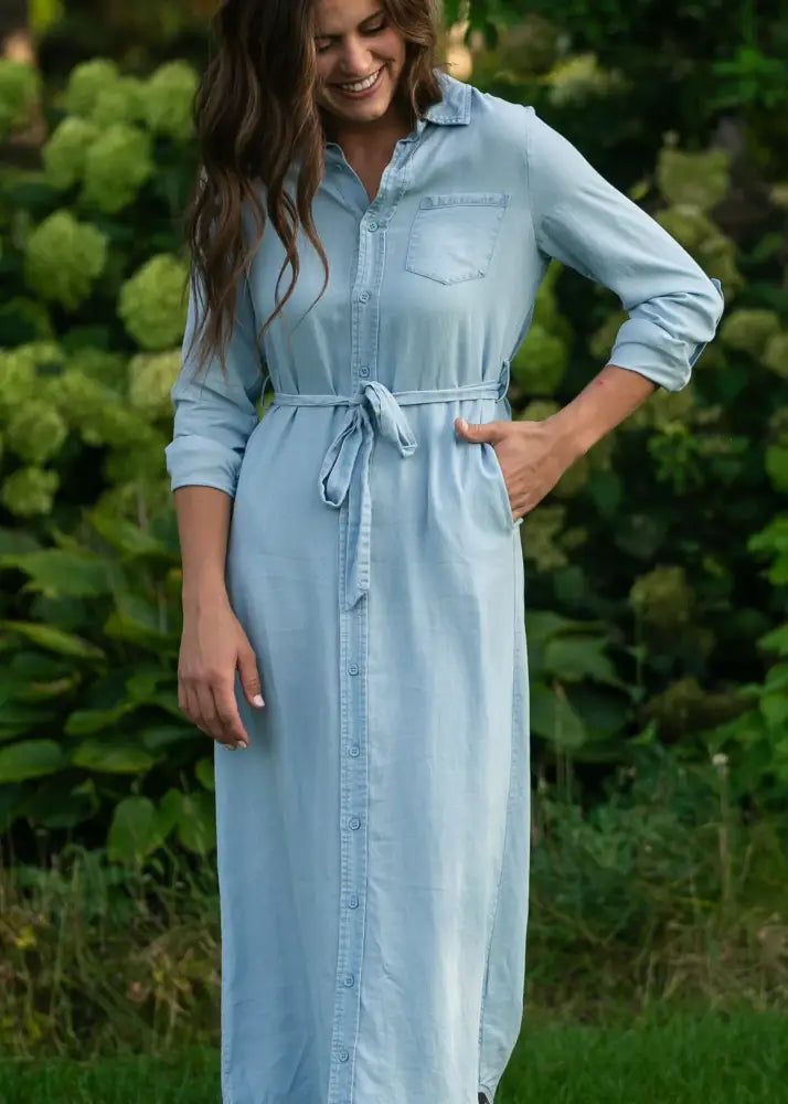 Hazel Chambray Long Sleeve Dress - IC Dresses