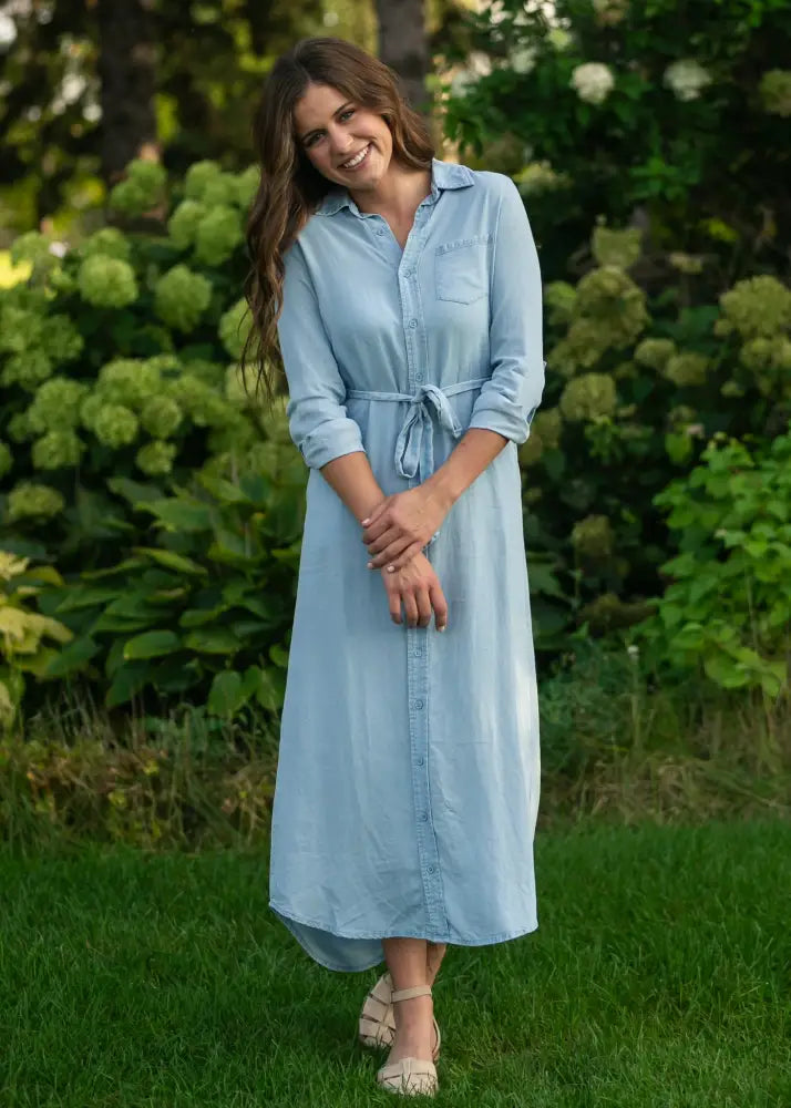 Hazel Chambray Long Sleeve Dress - IC Dresses
