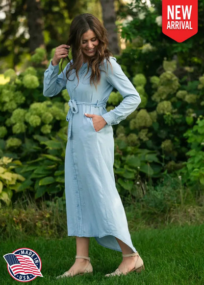 Hazel Chambray Long Sleeve Dress - IC Dresses