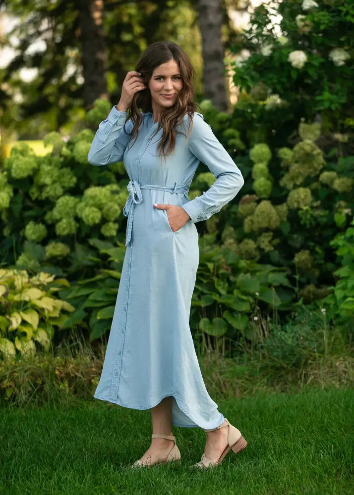 Hazel Chambray Long Sleeve Dress - IC Dresses