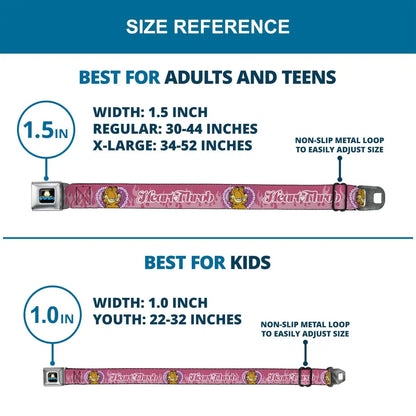 Garfield Smiling Face and Text Logo Full Color Black Seatbelt Belt - Garfield HEART THROB Flames Pose Valentine Pinks