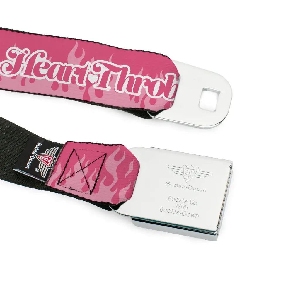 Garfield Smiling Face and Text Logo Full Color Black Seatbelt Belt - Garfield HEART THROB Flames Pose Valentine Pinks