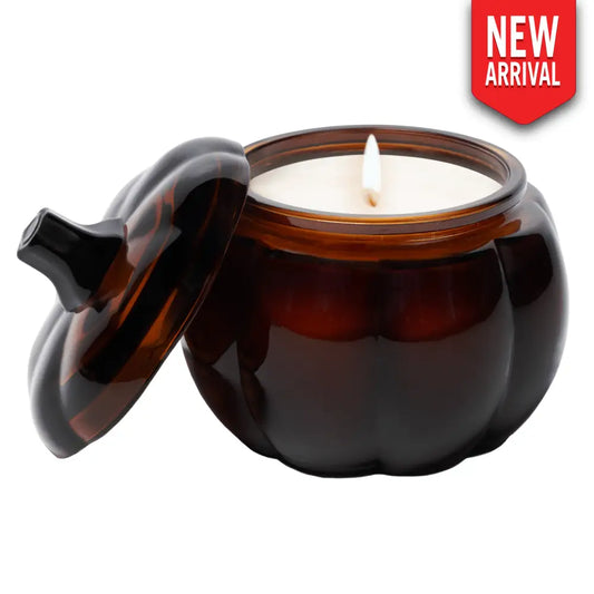 Hello Fall Soy Candle - Amber Glass Pumpkin Jar - 20 oz - Candles
