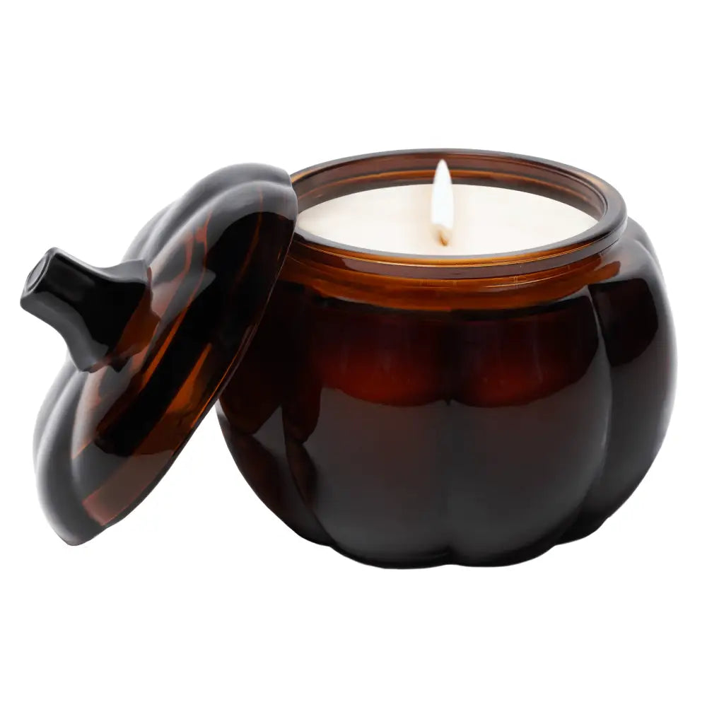 Hello Fall Soy Candle - Amber Glass Pumpkin Jar - 20 oz - Candles