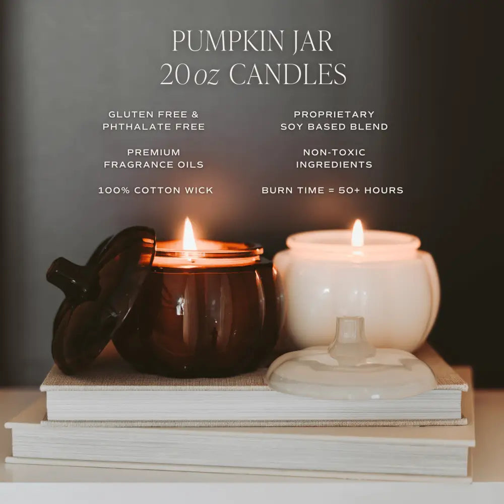 Hello Fall Soy Candle - Amber Glass Pumpkin Jar - 20 oz - Candles