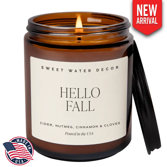 Hello Fall Soy Candle - Amber Jar - 9 oz - Candles