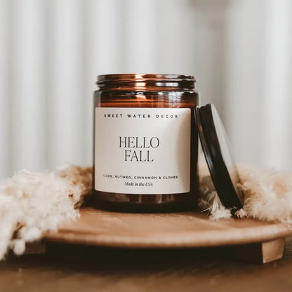 Hello Fall Soy Candle - Amber Jar - 9 oz - Candles