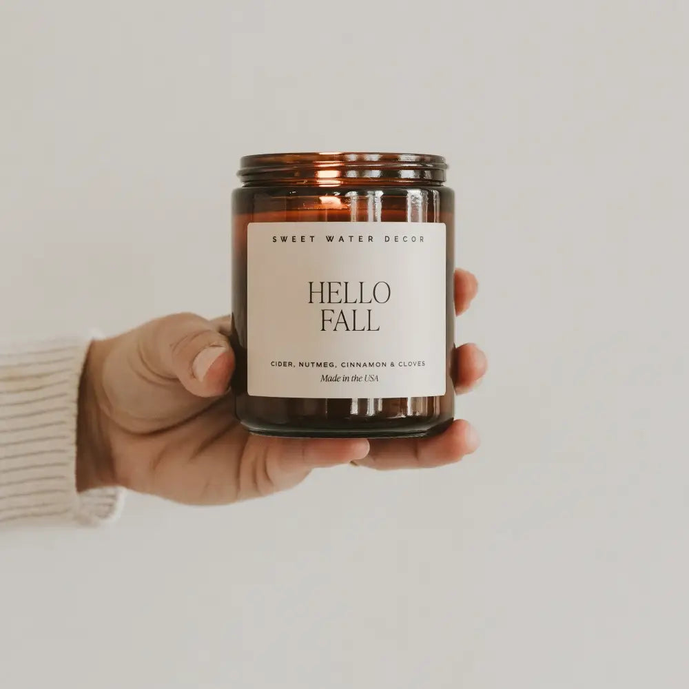 Hello Fall Soy Candle - Amber Jar - 9 oz - Candles
