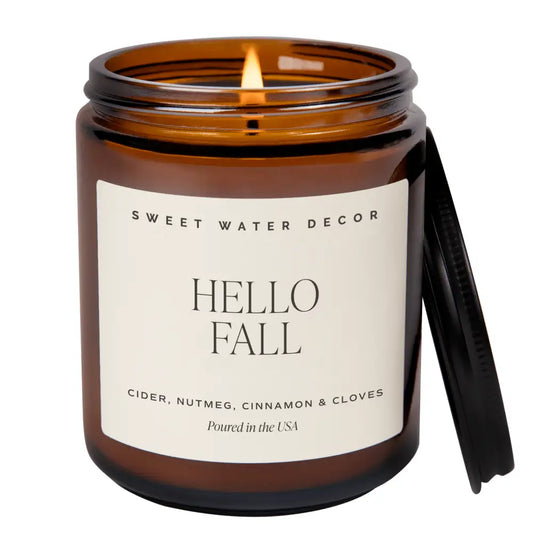 Hello Fall Soy Candle - Amber Jar - 9 oz - Candles