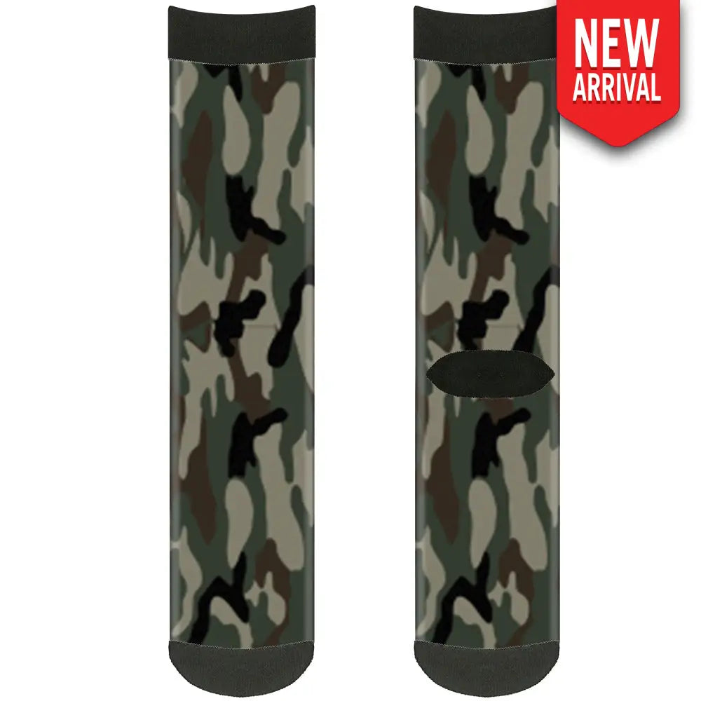 Sock Pair - Polyester - Camo Olive3 - CREW Socks