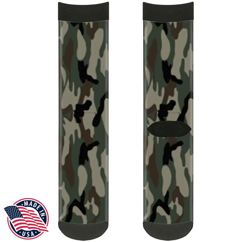 Sock Pair - Polyester - Camo Olive3 - CREW Socks