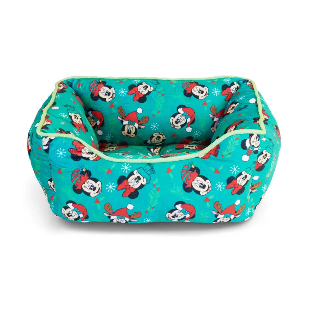 Cuddler Pet Bed - Holiday Mickey and Minnie Expressions Scattered Green - Pet Beds