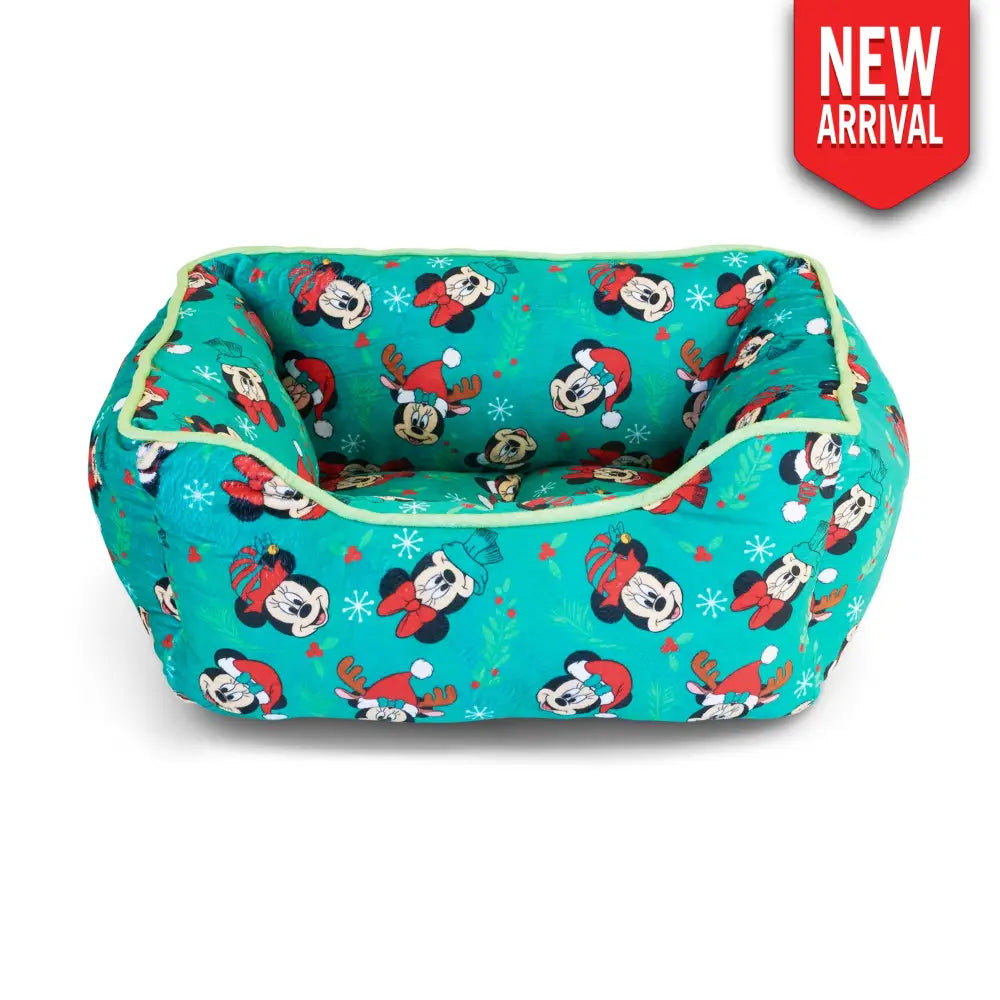 Cuddler Pet Bed - Holiday Mickey and Minnie Expressions Scattered Green - Pet Beds