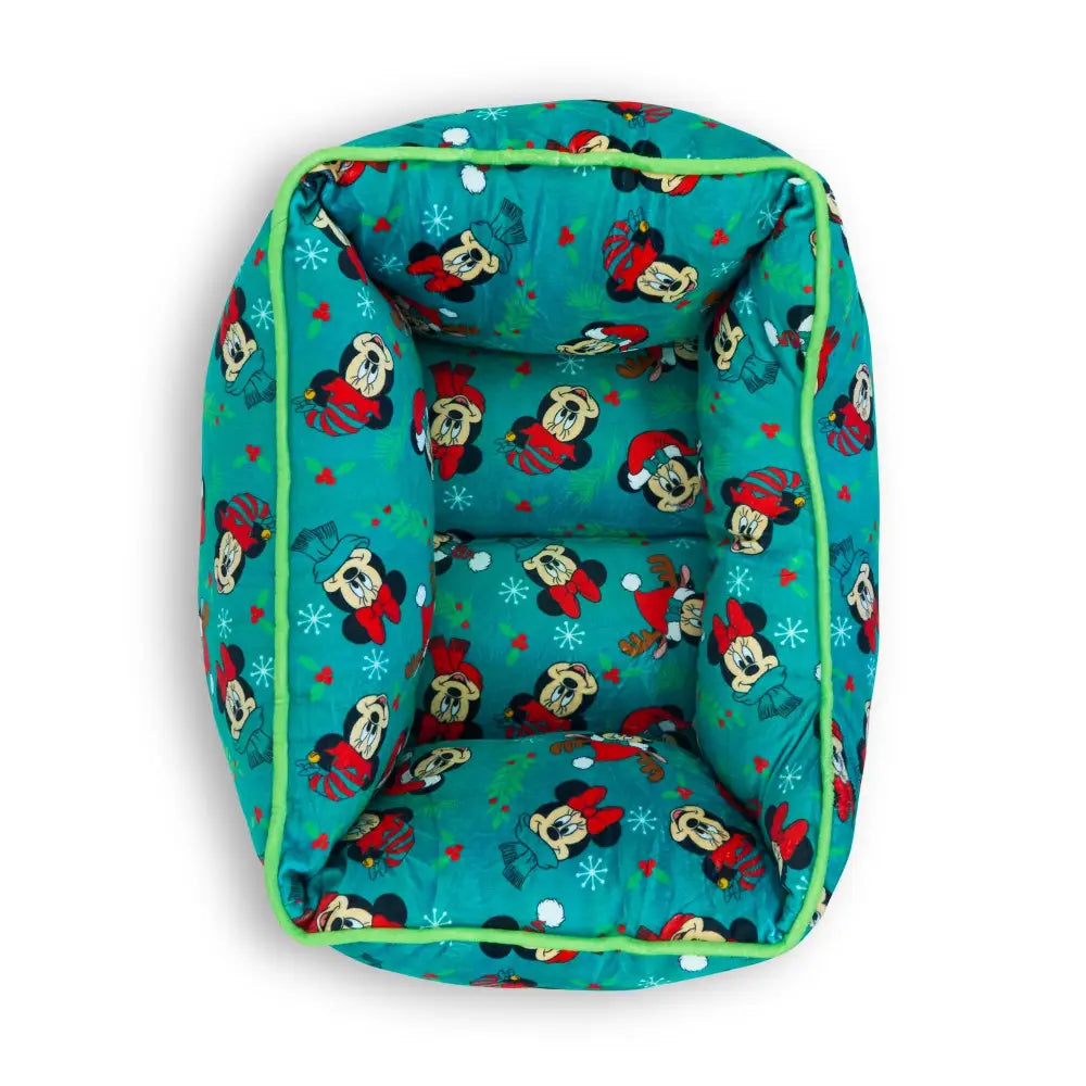Cuddler Pet Bed - Holiday Mickey and Minnie Expressions Scattered Green - Pet Beds