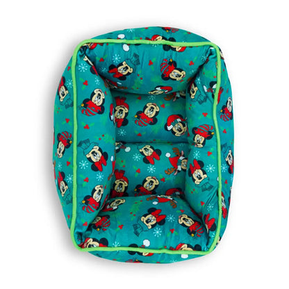Cuddler Pet Bed - Holiday Mickey and Minnie Expressions Scattered Green - Pet Beds