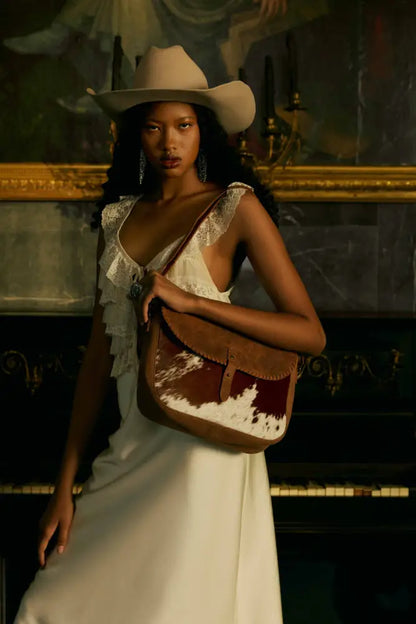 Myra Honey Field Hairon Leather Messenger Bag in Sable Mist - Sable Mist - Bags