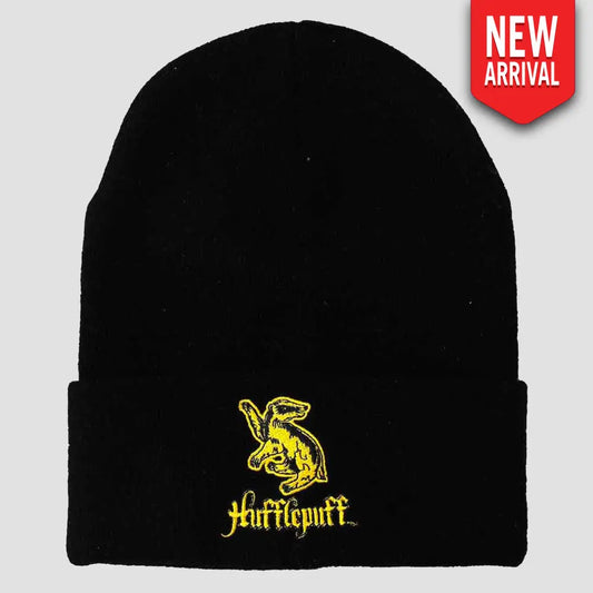 Harry Potter Hufflepuff Badger Black Knit Beanie Hat Hats