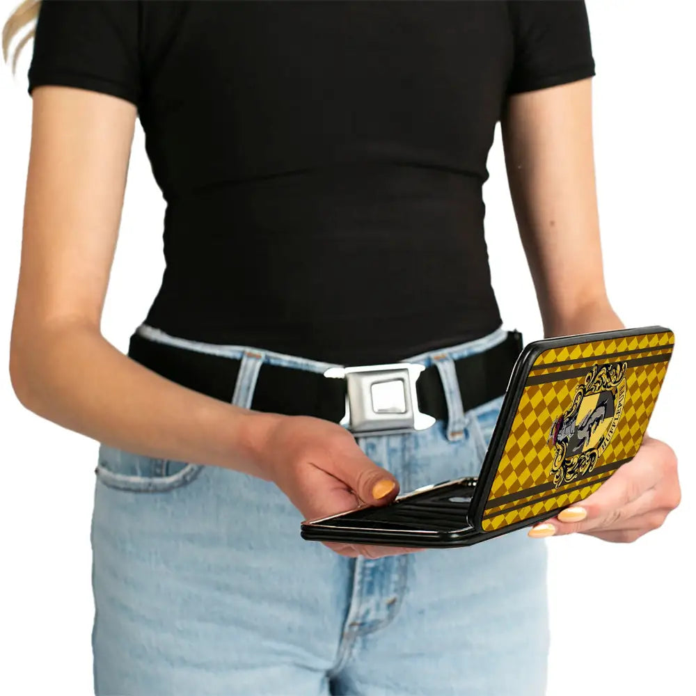 Hinged Wallet - HUFFLEPUFF Crest Stripes Diamonds Gold Browns Hinged Wallets