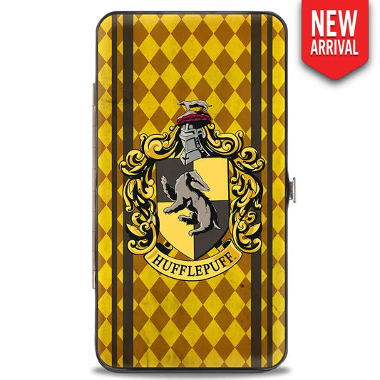 Hinged Wallet - HUFFLEPUFF Crest Stripes Diamonds Gold Browns Hinged Wallets