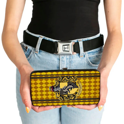Hinged Wallet - HUFFLEPUFF Crest Stripes Diamonds Gold Browns Hinged Wallets
