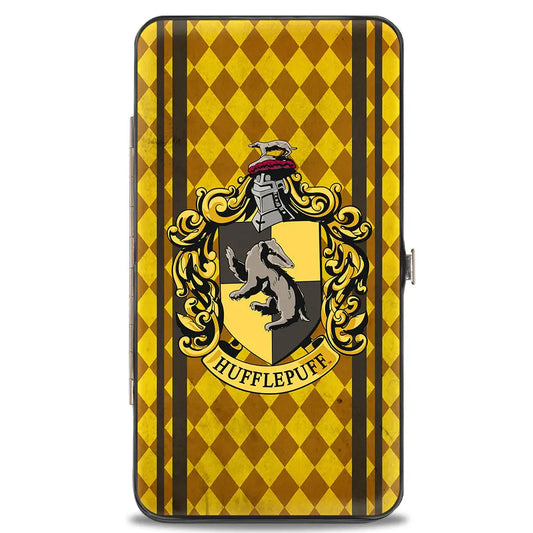 Hinged Wallet - HUFFLEPUFF Crest Stripes Diamonds Gold Browns Hinged Wallets