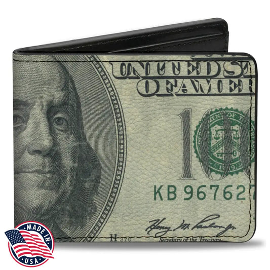 Bi-Fold Wallet - 100 Dollar Bill CLOSE-UP Bi-Fold Wallets