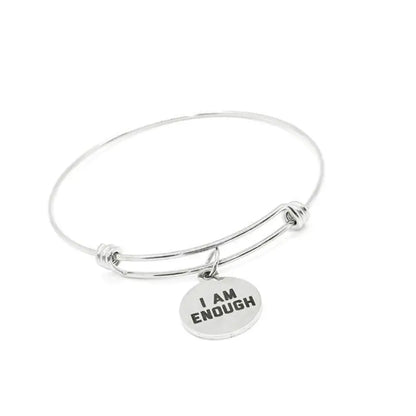 I Am Enough Bracelet Stainless Steel Adjustable Bangle With 19mm Round Charm Inspirational Jewelry Self Love Gift For