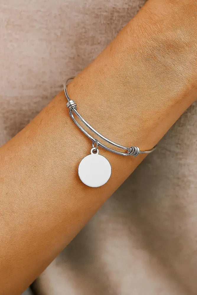I Am Enough Bracelet Stainless Steel Adjustable Bangle With 19mm Round Charm Inspirational Jewelry Self Love Gift For