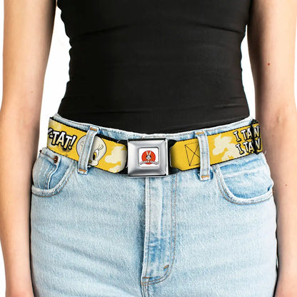 LOONEY TUNES Bullseye Title Logo Full Color White Seatbelt Belt - Looney Tunes Tweety I TAWT I TAW A PUDDY-TAT
