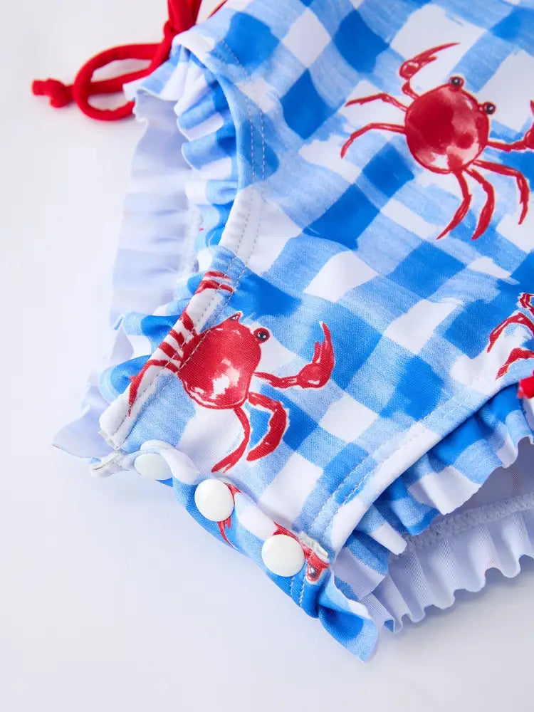 Summer Crab Girl Long Sleeve Ruffle One Piece Swimsuit - Swimsuit