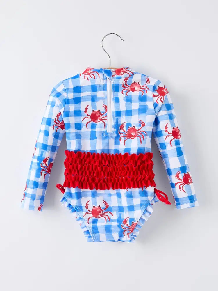 Summer Crab Girl Long Sleeve Ruffle One Piece Swimsuit - Swimsuit