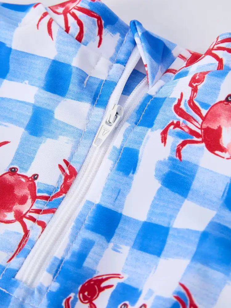 Summer Crab Girl Long Sleeve Ruffle One Piece Swimsuit - Swimsuit