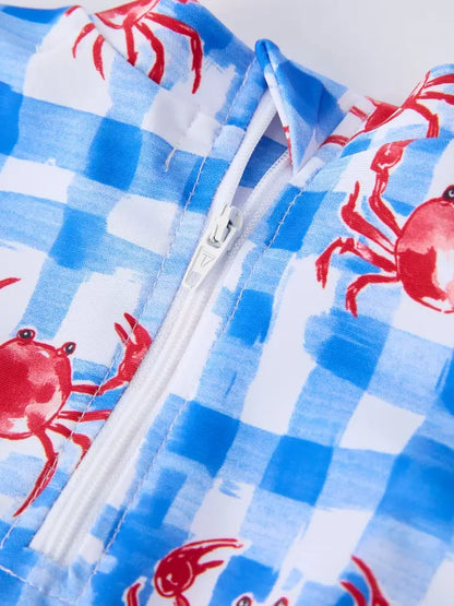Summer Crab Girl Long Sleeve Ruffle One Piece Swimsuit - Swimsuit