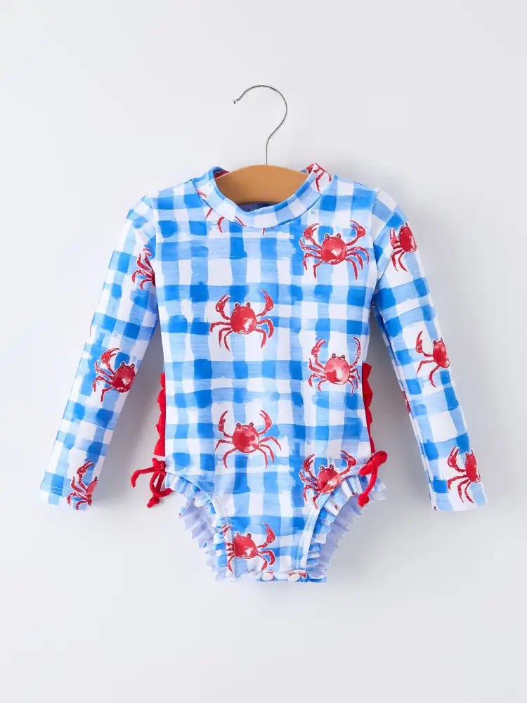 Summer Crab Girl Long Sleeve Ruffle One Piece Swimsuit - Swimsuit