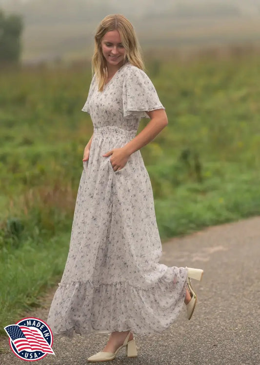 Isabella Blue Floral V Neck Maxi Dress IC Dresses