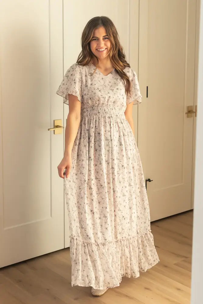 Isabella Blue Floral V Neck Maxi Dress IC Dresses
