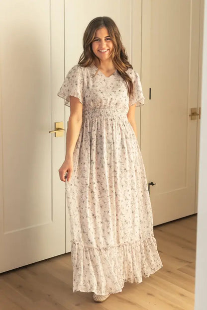 Isabella Blue Floral V Neck Maxi Dress IC Dresses
