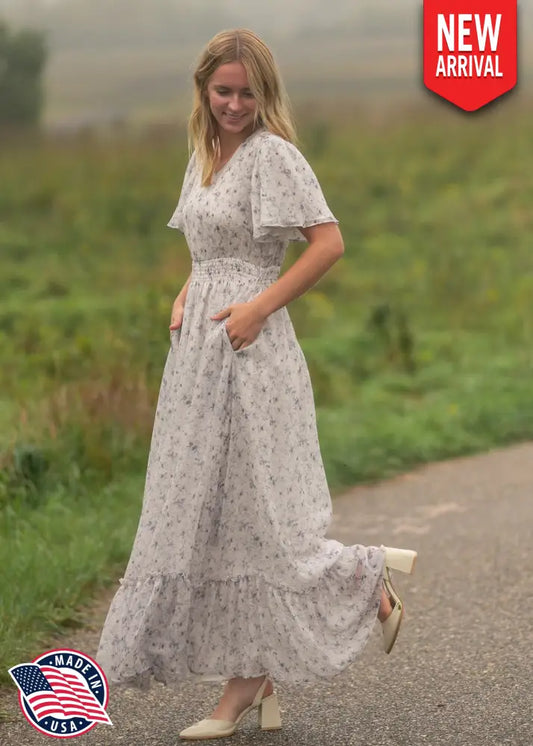 Isabella Blue Floral V Neck Maxi Dress IC Dresses