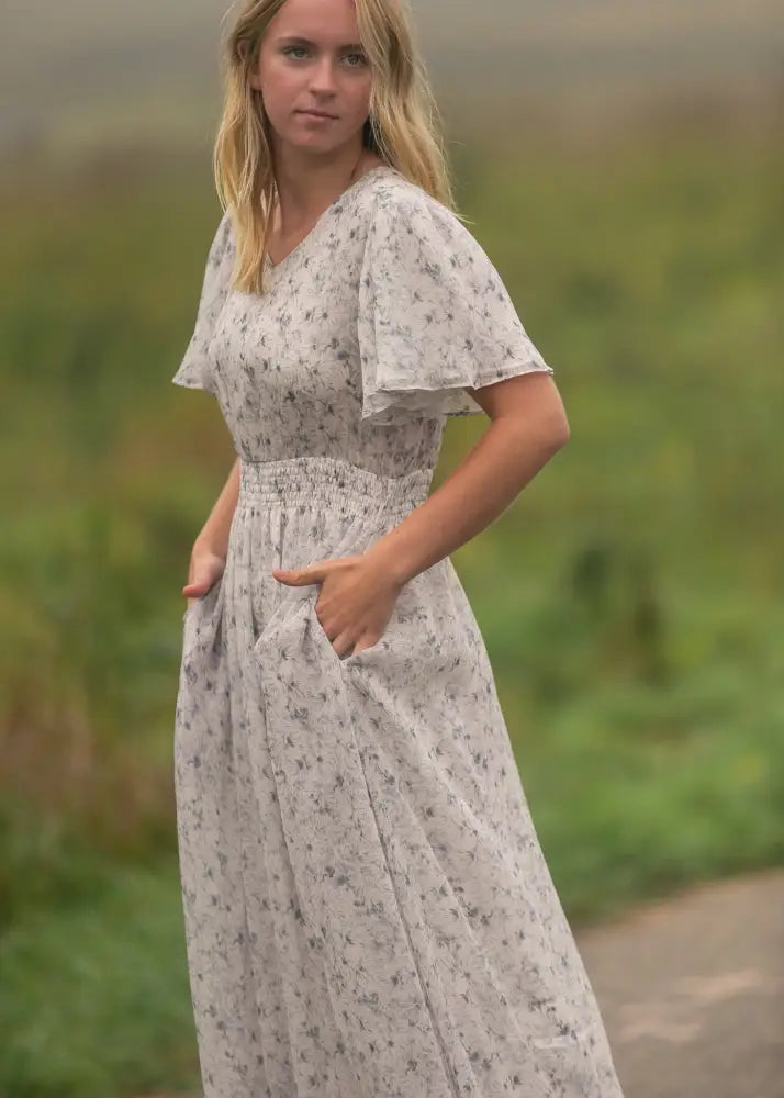 Isabella Blue Floral V Neck Maxi Dress IC Dresses
