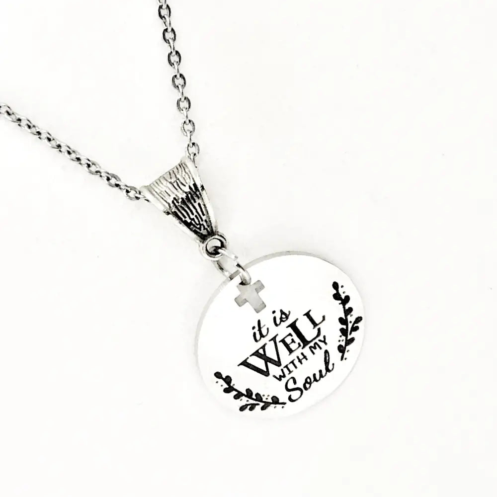 It Is Well With My Soul Necklace Engraved Cross Cut Out Faith Jewelry Inspirational Gift - Necklaces