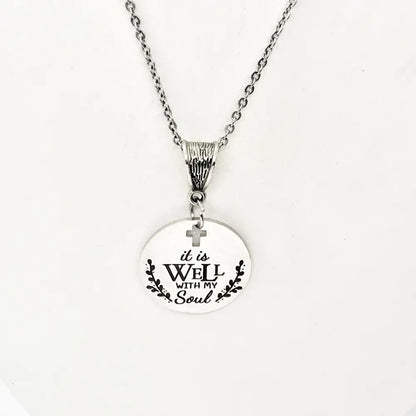 It Is Well With My Soul Necklace Engraved Cross Cut Out Faith Jewelry Inspirational Gift - Necklaces
