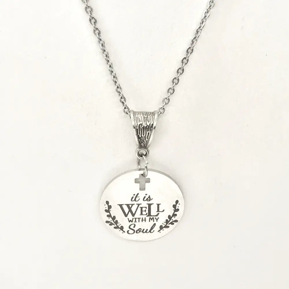 It Is Well With My Soul Necklace Engraved Cross Cut Out Faith Jewelry Inspirational Gift - Necklaces