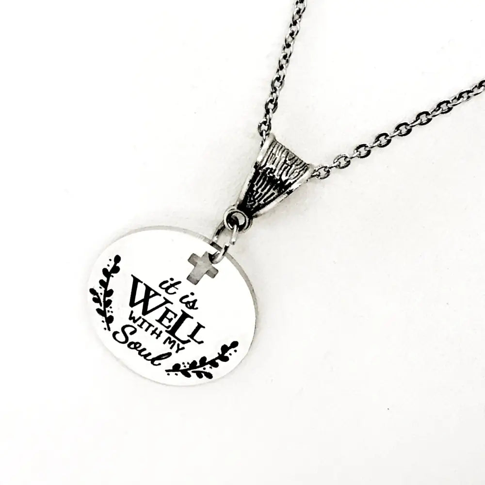 It Is Well With My Soul Necklace Engraved Cross Cut Out Faith Jewelry Inspirational Gift - Necklaces