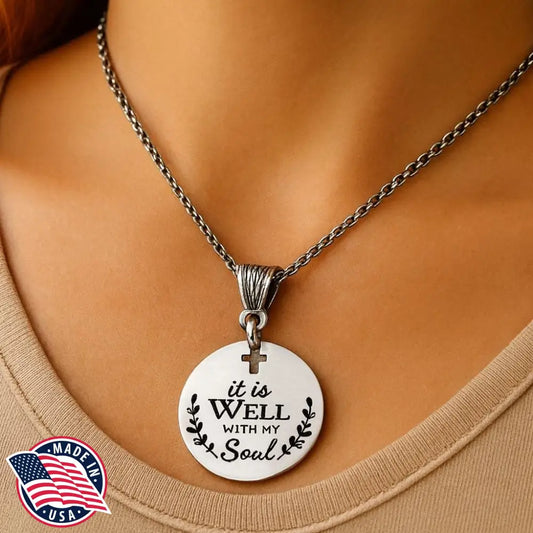 It Is Well With My Soul Necklace Engraved Cross Cut Out Faith Jewelry Inspirational Gift - Necklaces